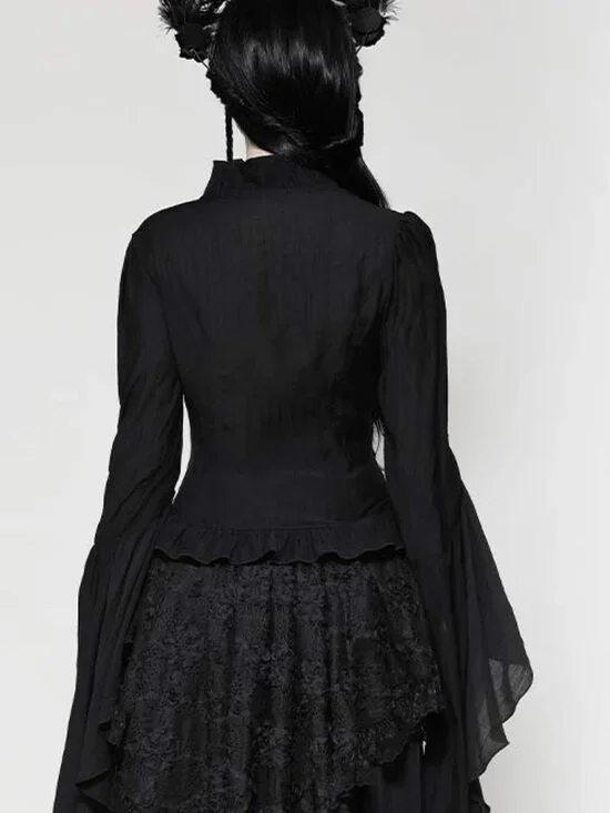 Dark in Love Big Bell Flare Sleeve Top Goth Fairy Core Ruffle Trim Top - Picture 4 of 11